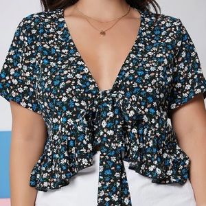 Tie Front Floral Peplum Top